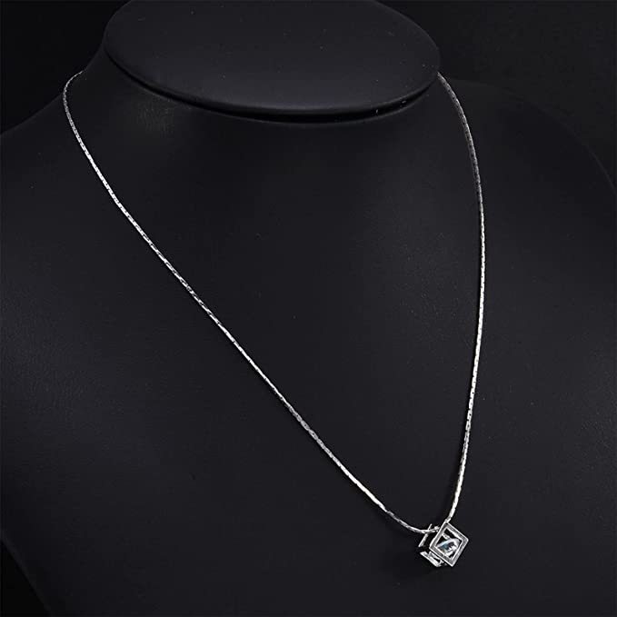 AJIDOU Crystal Zircon Solitaire Necklace 3D Hollow Cube Imitation Diamond Pendant Necklace Silver Rubik's Cube Crystal Necklace Valentine's Day Gift Jewelry Women Girls