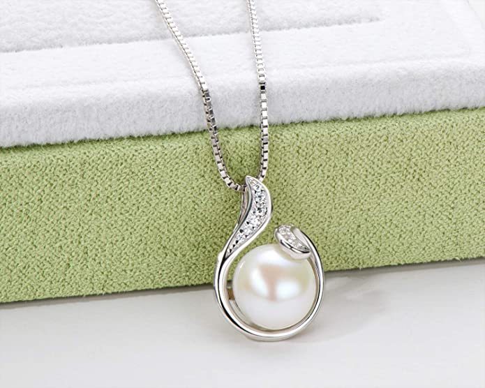 AJIDOU Pearl Necklace Freshwater Cultured Pearl Pendant Necklace with Silver Chain White Pearl Jewelry for Women Girl Wife Mother