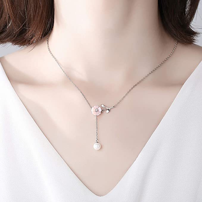 AJIDOU 925 Sterling Silver Y-shaped Lariat Necklace with 6-7mm Pearl Pendant Women's Jewelry, Cubistite 925 Sterling Silver, 18k Gold Plated Freshwater Cultured Pearl Cubic Zirconia, Cubistite