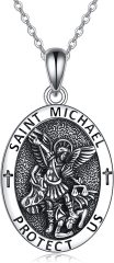 AJIDOU Saint Michael Medal Necklace 925 Sterling Silver Saint Archangel Michael Coin Pendant Necklace Women Men Protection Jewelry,