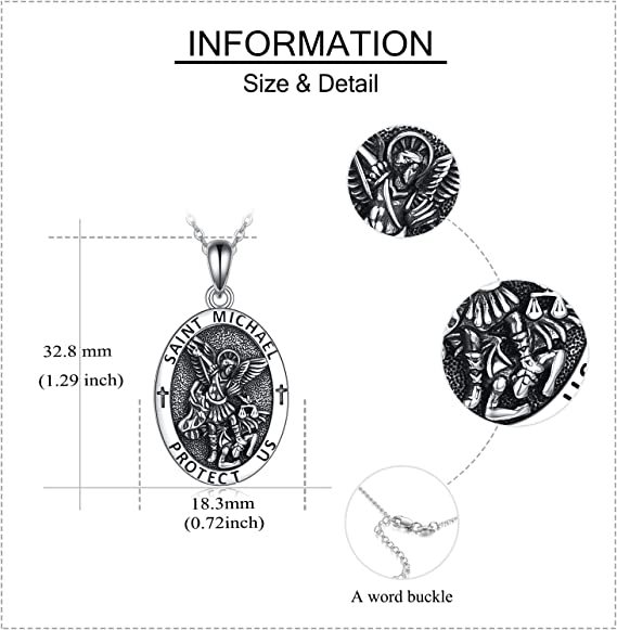 AJIDOU Saint Michael Medal Necklace 925 Sterling Silver Saint Archangel Michael Coin Pendant Necklace Women Men Protection Jewelry,