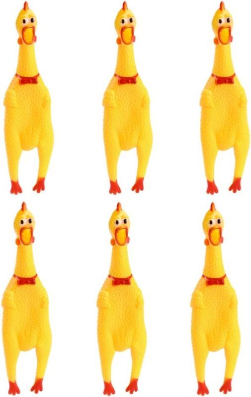 Pack of 6 Yellow Squeeze Squeaky Chicken Prank Novelty Toys Squeaky Chicken Toys