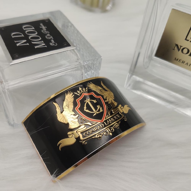 Aluminum Metal Custom Tagges OEM Name Label Luxury Design Embossed gold Candle Label Logo Perfume Sticker Logo Sticker