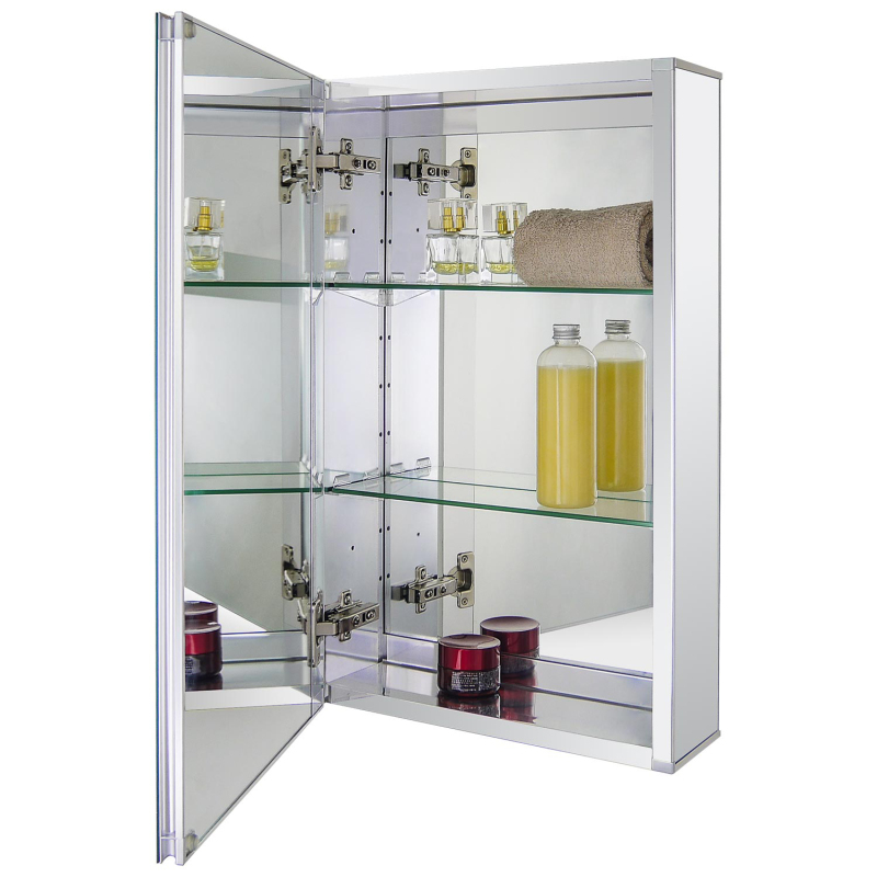 Aluminum Medicine Cabinet with Beveled  Edge Double Sided Mirror Door, Recess or Surface Mount, 15 x 24 Inch