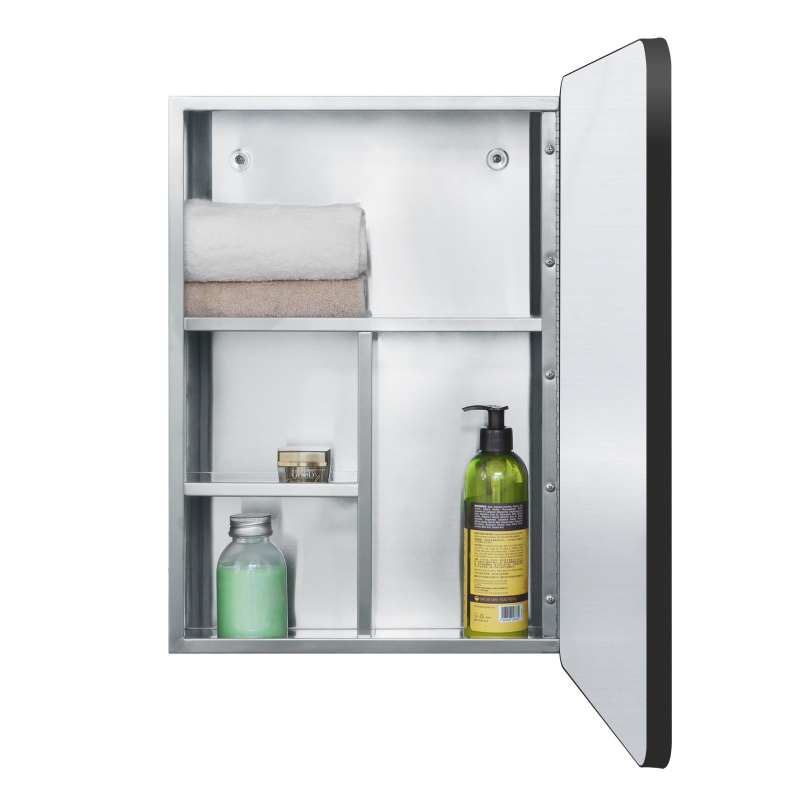 Fundin Stainless Steel Bathroom Medicine Mirror Cabinet with Matt Black Framed Door, Multi Shelves, 15x21 inch