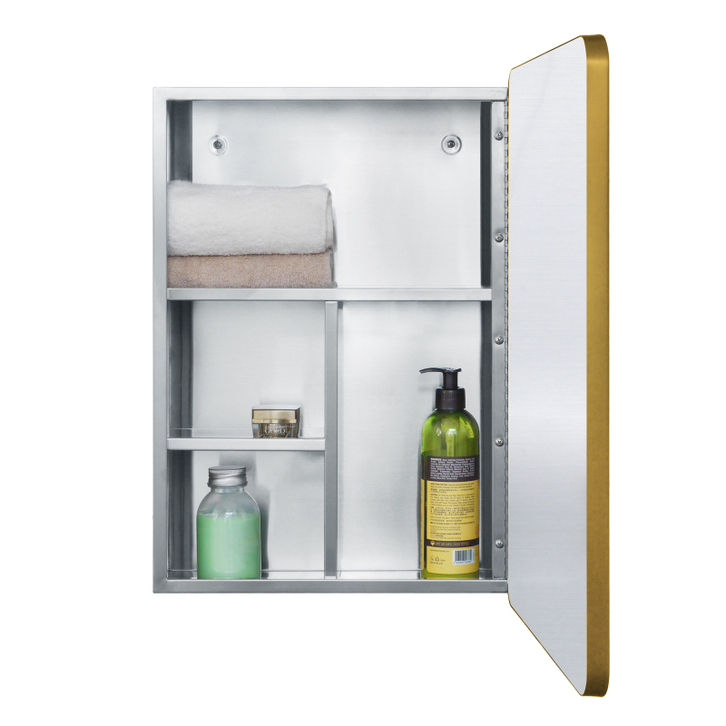 Fundin Stainless Steel Bathroom Medicine Mirror Cabinet with Matt Black Framed Door, Multi Shelves, 15x21 inch