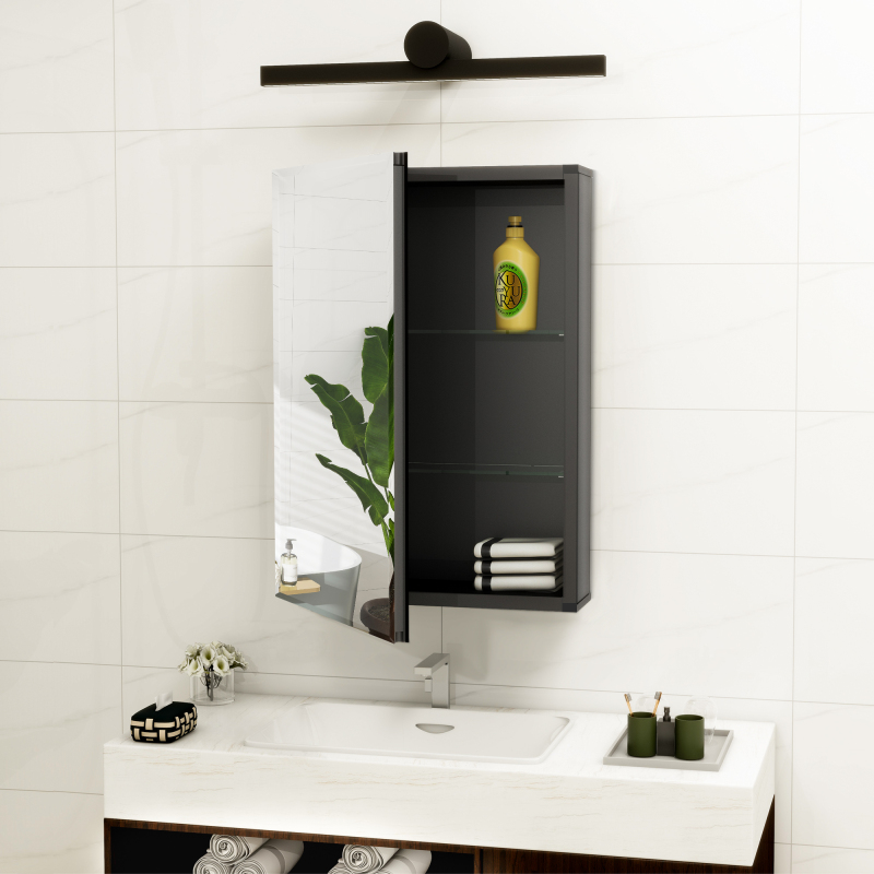 Black Aluminum Medicine Cabinet with Double sided Mirror Door, Recessed and Surface Mount, 14 x 24 inch