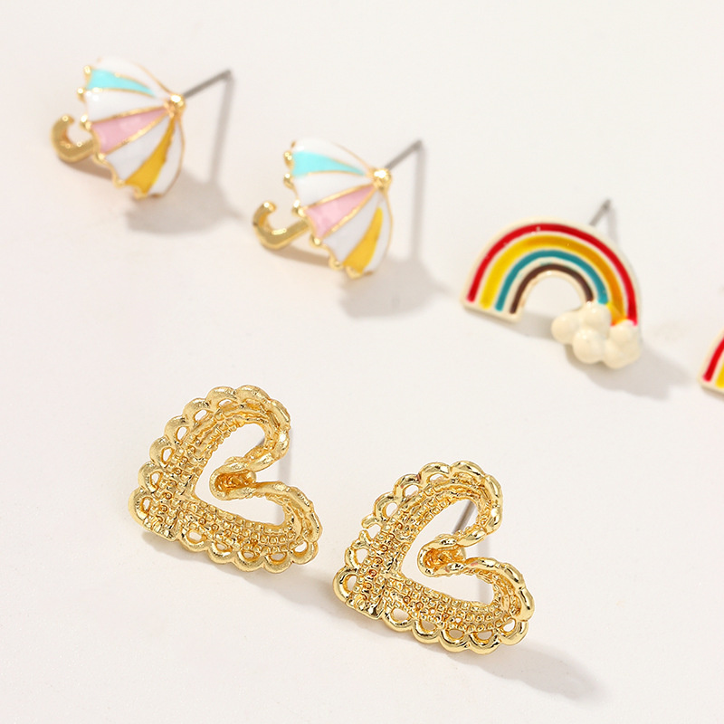 Wholesale Jewelry Nice Rainbow Heart Umbrella Kids Earrings Set