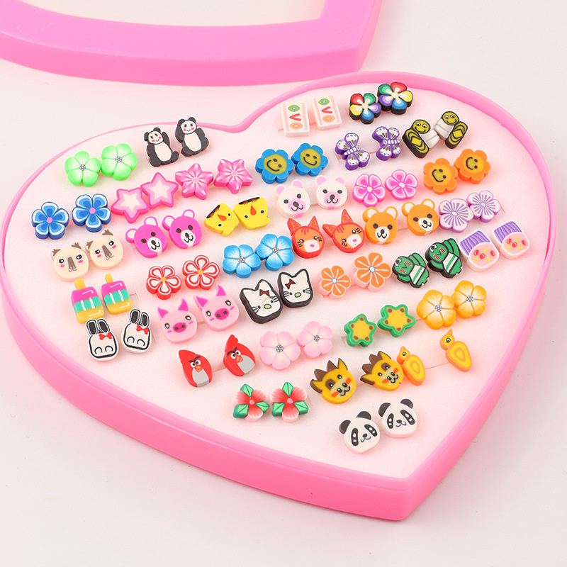 Wholesale Jewelry Adorable Heart Shape Box Cotton Kids Earrings Set