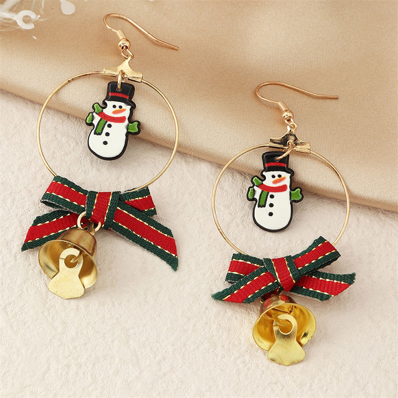 Wholesale Jewelry Fashion Cute Cartoon Christmas Snowman with Bell Shape Earrings