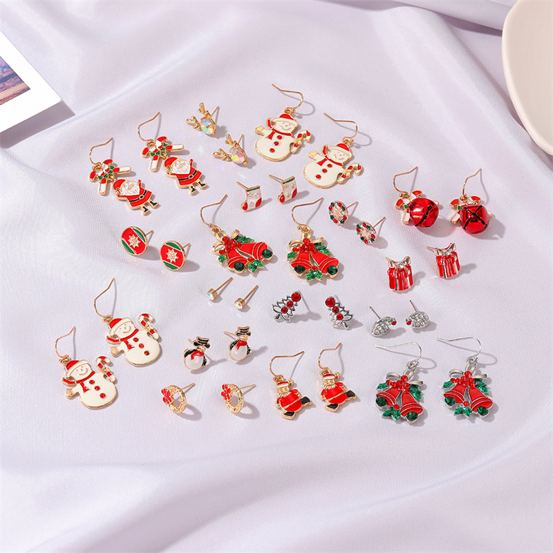 Christmas Three-piece Earrings Dripping Santa Bell Stud Earrings Distributor