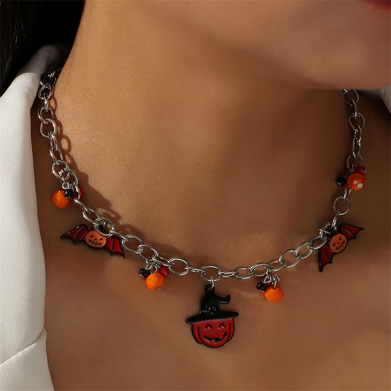Punk Style Heavy Metal Simple Chain Necklace Lip Pumpkin Halloween Necklace Distributor