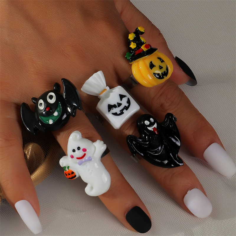 Halloween Party Personality Pumpkin Ghost Candy Bat Ring Can Open Distributor