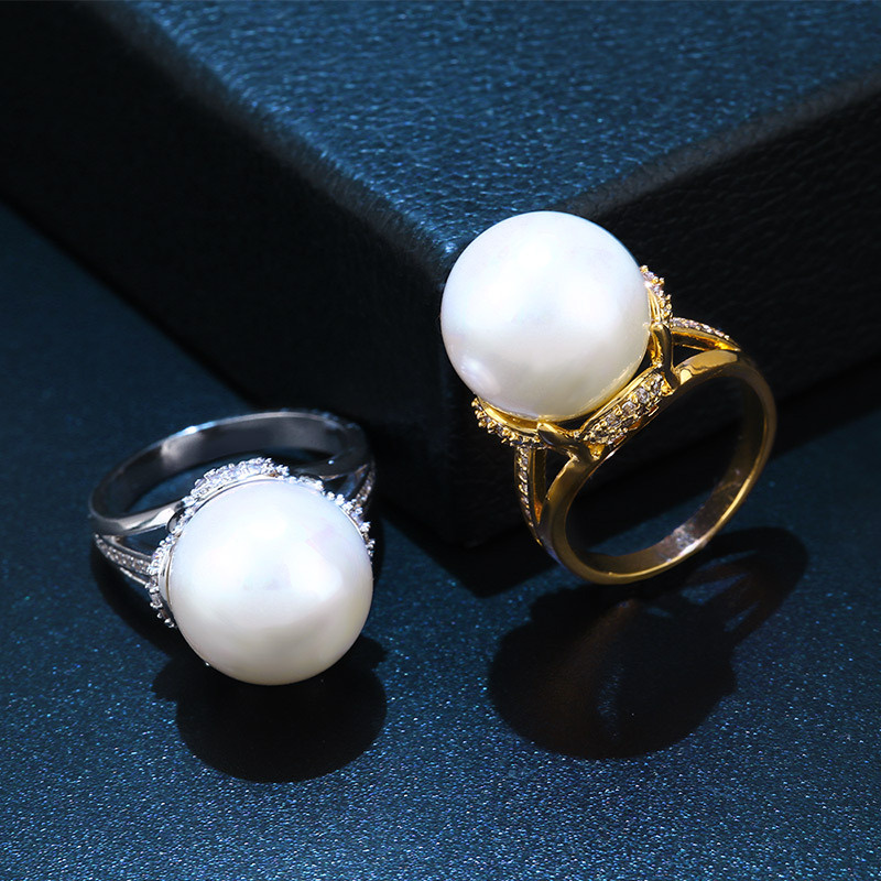 Wholesale Fashion Personality Exaggerated Zircon Big Pearl Ring Exquisite Ring