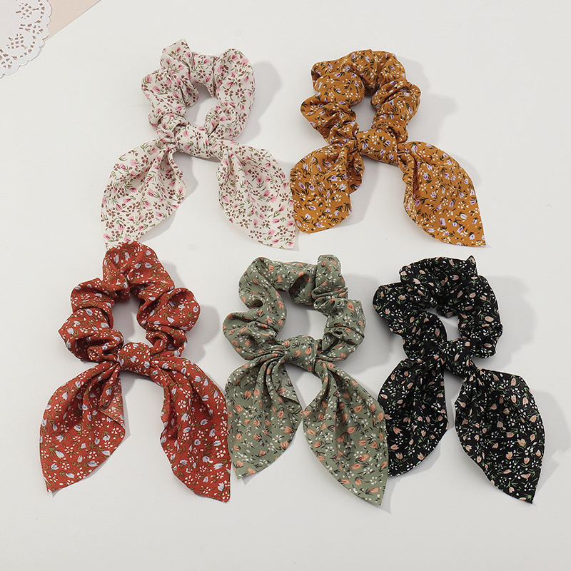 Wholesale Jewelry Floral Hair Tie Ladies Fiber Bunny Ear Bow