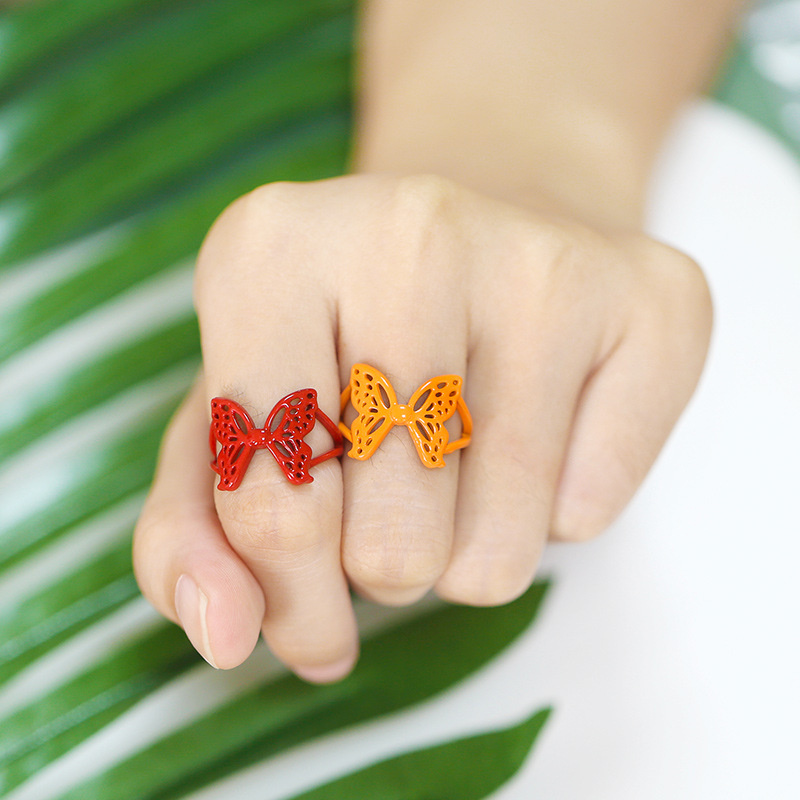 Exaggerated Colorful Butterfly Dripping Oil Ring Cute Sweet Open Popular Ring Supplier
