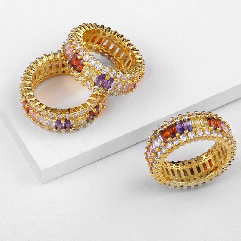 Wholesale Geometric Retro Luxury Color Zircon Ring Full Of Diamonds