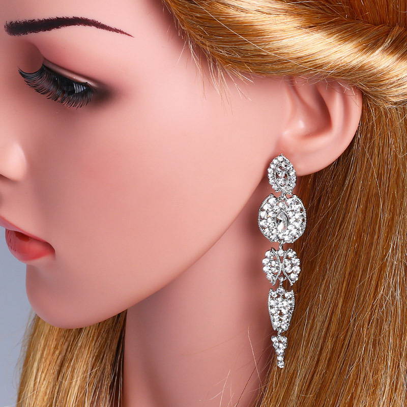 Wholesale Light Luxury Long Tassel Full Diamond Drop-shaped Earrings Wedding Fashion Crystal Pendant