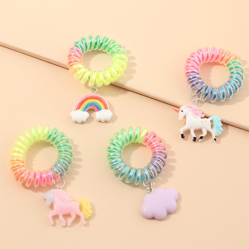 Girly Transparent Bear Butterfly Unicorn Pendant Design Hair Accessory Head Rope 4-Pcs Manufacturer