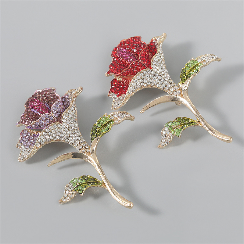Wholesale Alloy Rose Brooch With Diamonds