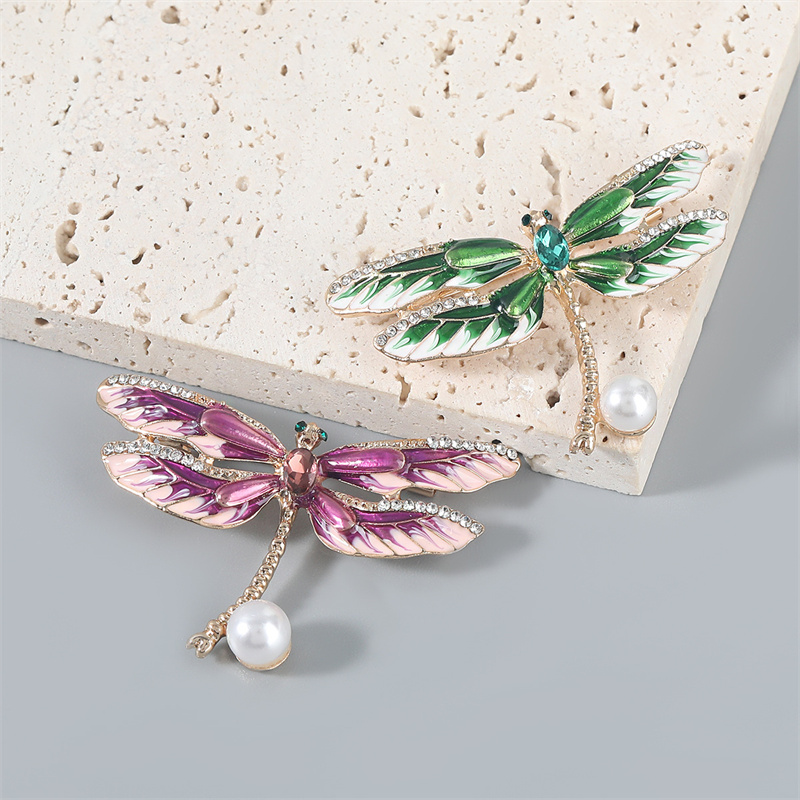 Wholesale Fashion Alloy Brooch With Diamond And Pearl Dragonfly Brooch Popular