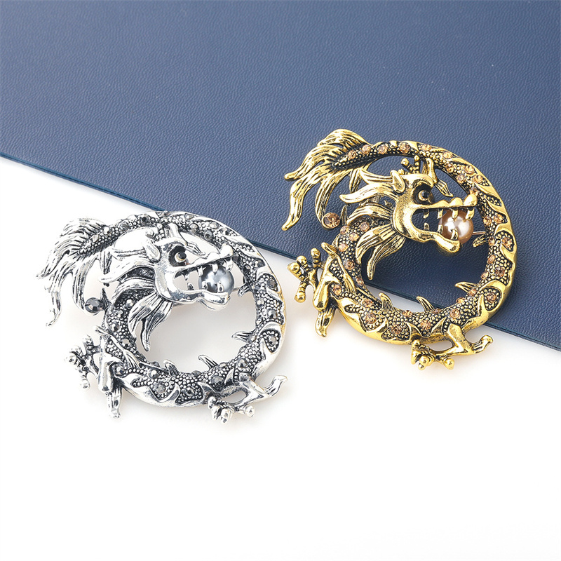Wholesale Fashion Alloy Diamond-encrusted Dragon Brooch Popular Suit Clothing