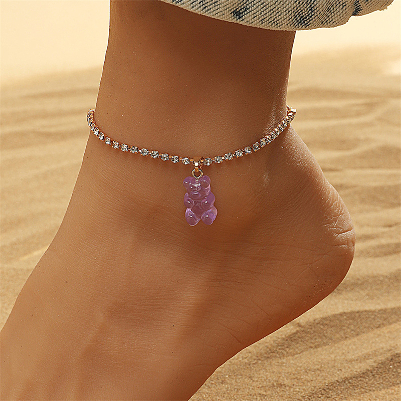 Wholesale Creative Resin Bear Chain Rhinestone Anklet Sweet And Lovely Pendant Foot Ornament