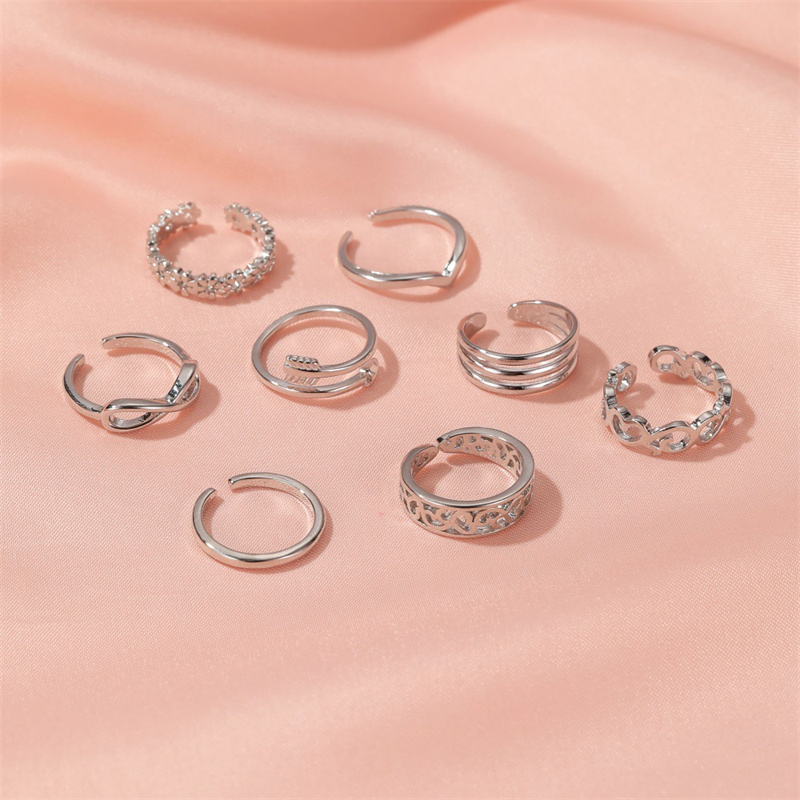 Wholesale Sexy Carved 8-piece Simple Opening Adjustable Foot Ring Set