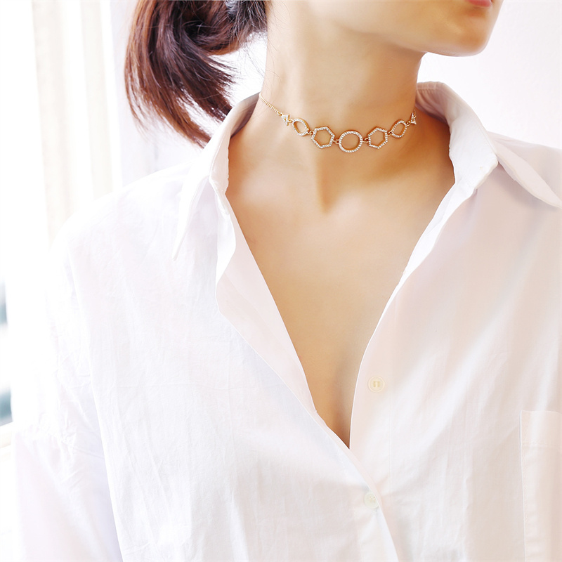Wholesale Product Accessories Fashion Alloy Diamond Necklace Simple Bracelet Set