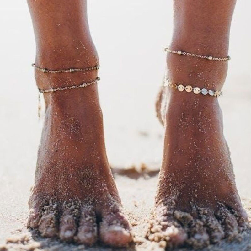 Simple Metal Sequin Round Double-layer Anklet On Distributor