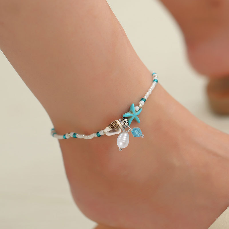 Fashion Starfish Shell Turquoise Pearl Anklet Beach Distributor