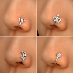 Wholesale Creative Non-perforated U-shaped Copper Inlaid Zircon Star Love Crown Nose Ring Vendors