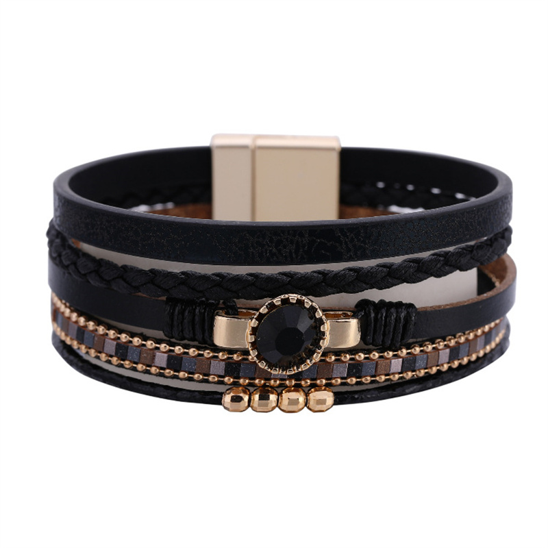 Selling Fashion Bohemian Bracelet Open Personality Magnetic Clasp Bracelet Multilayer Braided Leather Distributor