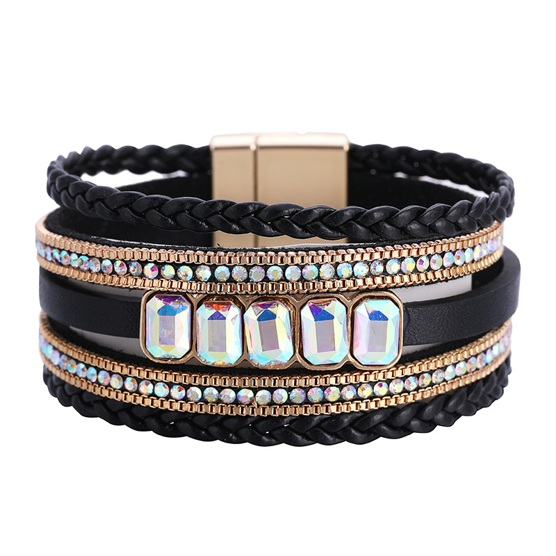 Popular Fashion Bracelet Bohemian Retro Multilayer Leather Color Crystal Bracelet Distributor