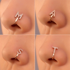 Wholesale Non-perforation Nose Nails With Copper Inlaid Zircon Letters U-shaped Nose Ring Piercing Vendors
