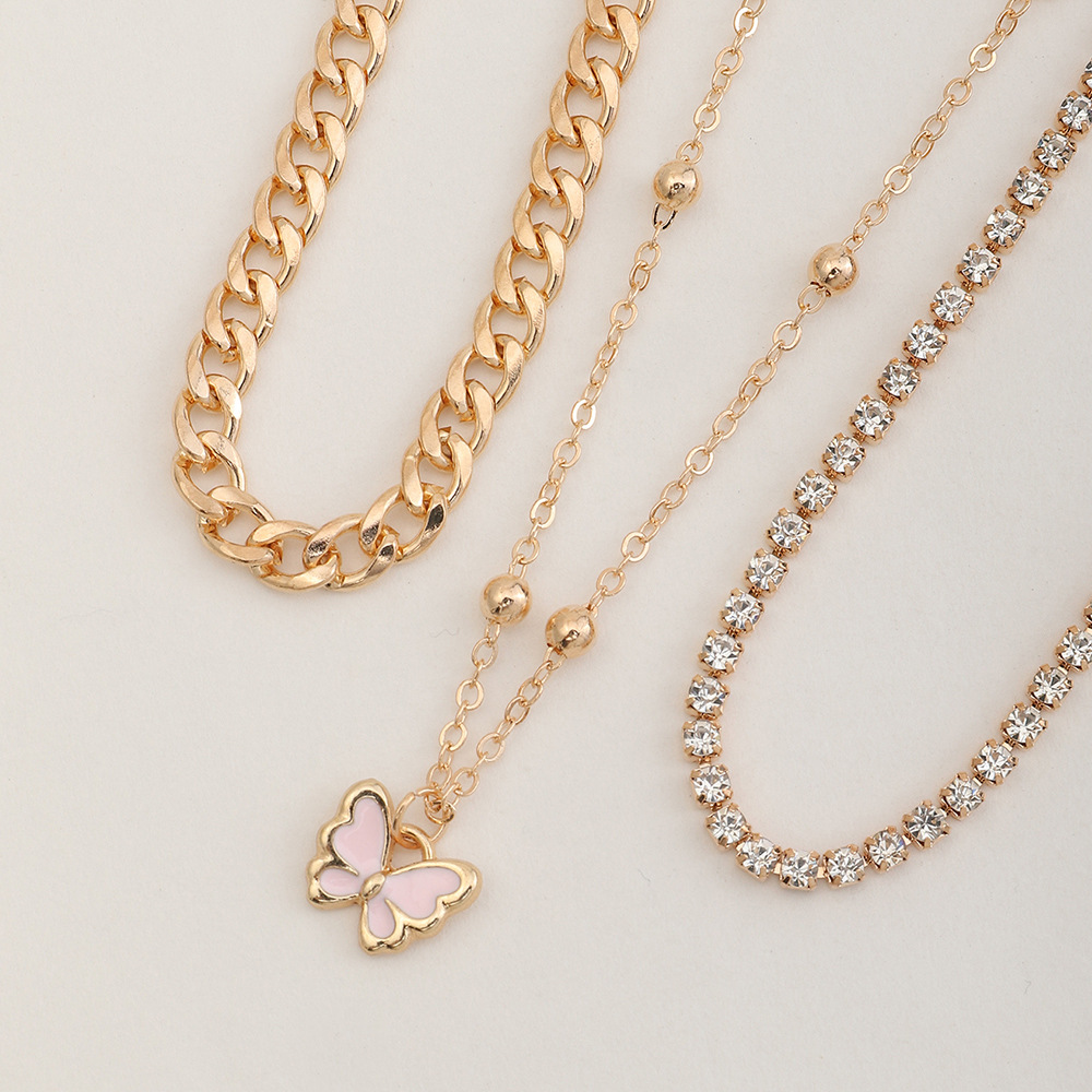 Geometric Chain Pink Butterfly Diamond Pendant Bracelet Distributor
