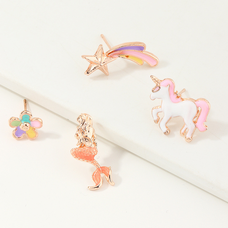 Wholesale Korean Sweet Popular Children's Earrings Unicorn Alloy Drip Earrings Vendors