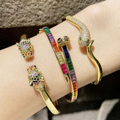 Wholesale Personality Inlaid Colorful Zircon Nail Bracelet Female Exaggerated Animal Snake Leopard Head Open Bracelet Vendors