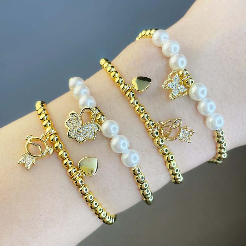 Wholesale Creative Popular Couple Bracelet Pearl Round Bead Elastic Bracelet Jewelry Vendors