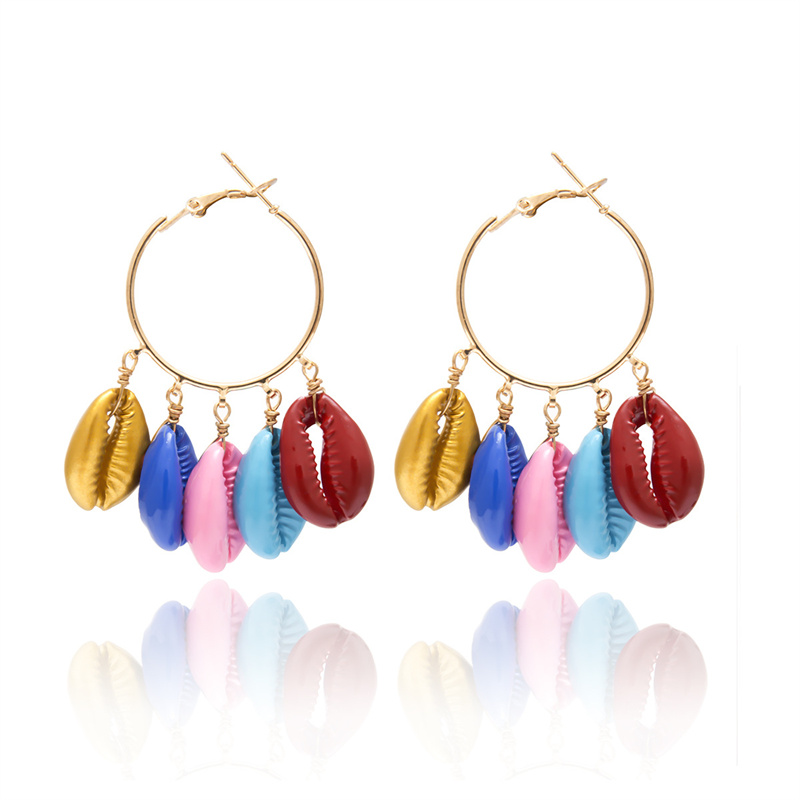Wholesale Circle Multi-layer Ethnic Earrings Beach Color Exaggerated Spray Paint Shell Earrings Vendors