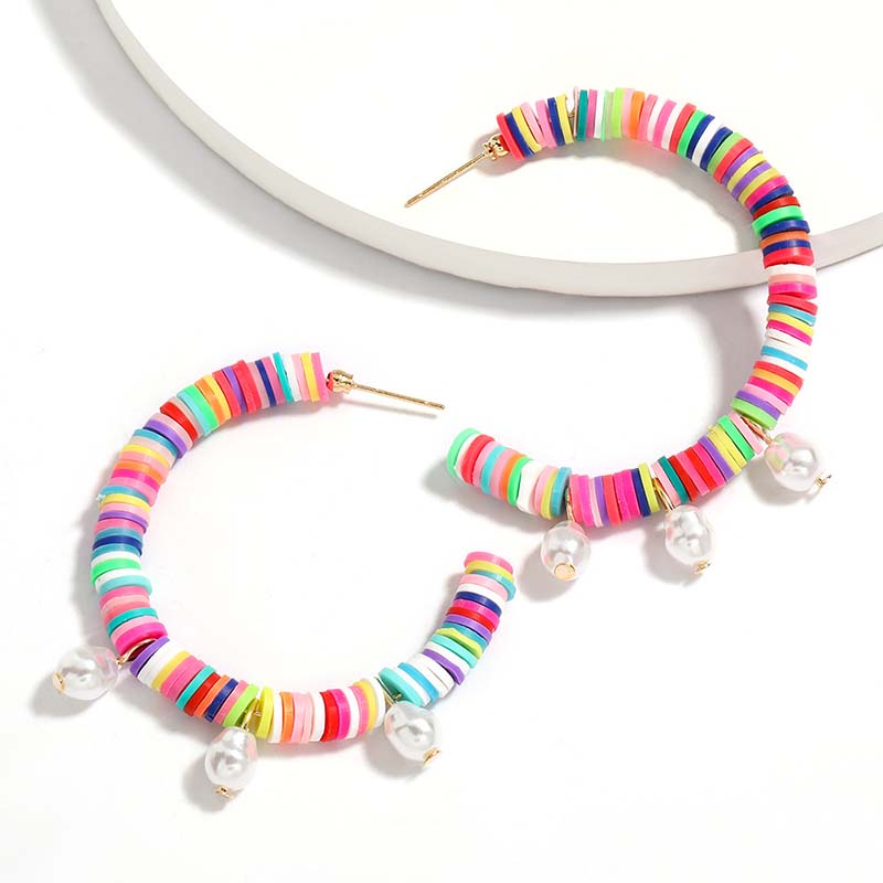 Wholesale Jewelry Japan And South Korea Color Soft Clay Disc C-shaped Pearl Earrings Korean Earrings