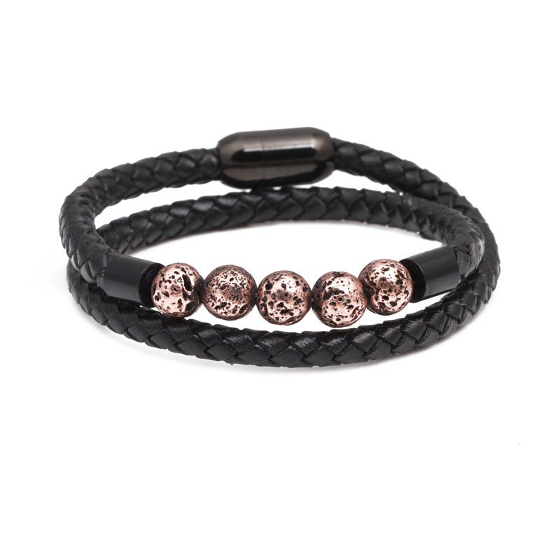 Volcanic Stone Bracelet Stainless Steel Magnetic Buckle Leather Manufacturer
