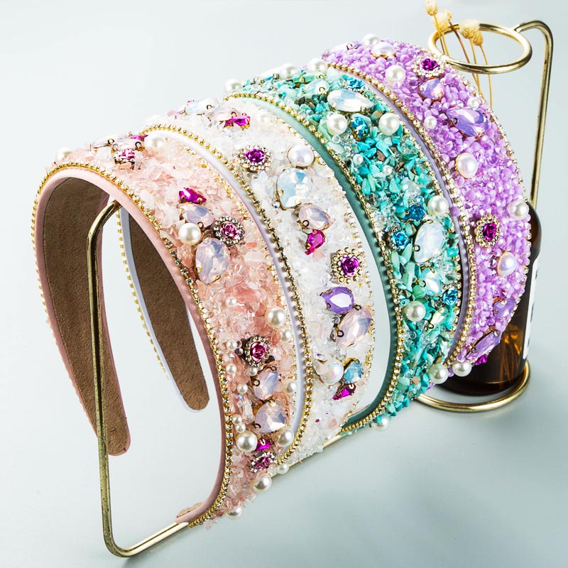 Retro Baroque Color Rhinestone Pearl Flower Broadside Prom Headband Manufacturer