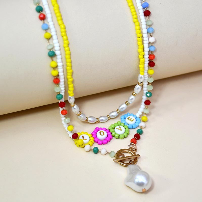 Wholesale Multi-layer Combination Of Handmade Beaded Necklace Pearl Alphabet Pattern