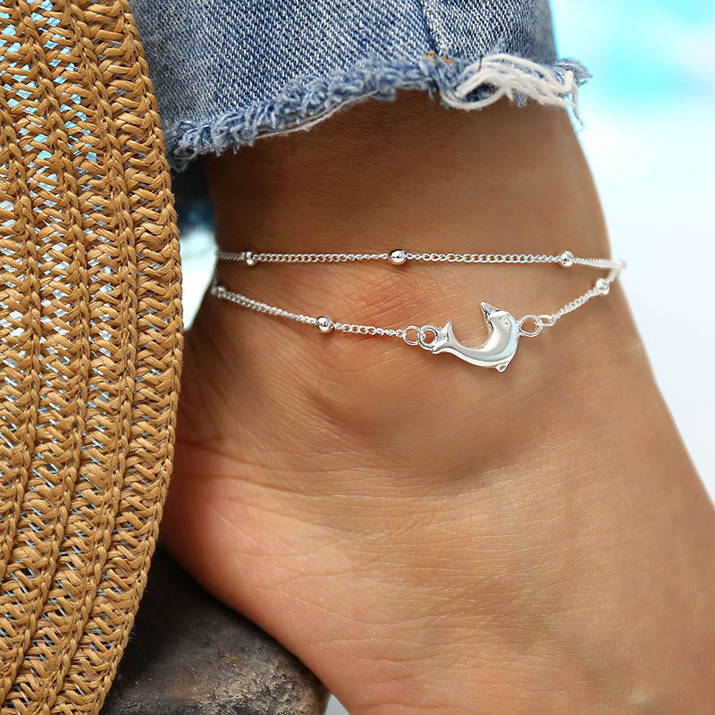 Wholesale Bohemian Anklet Dolphin Pattern Fashion Double Layer