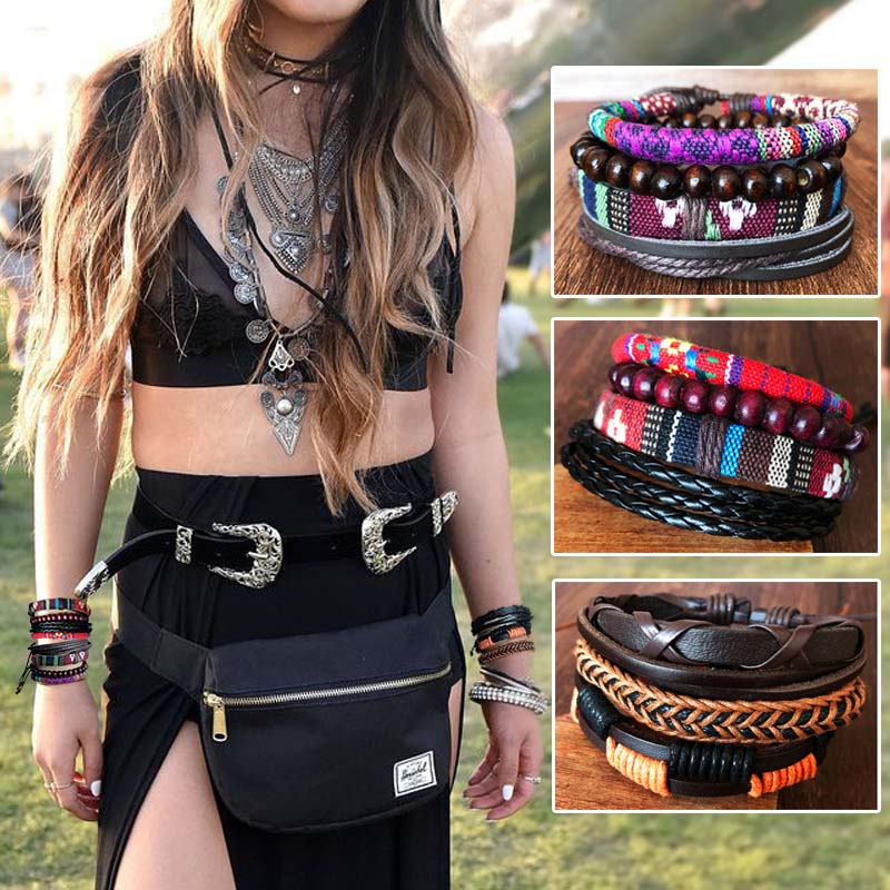 Wholesale Vintage Hand-woven Leather Rope Multi-layer Combination Of Couples Strings