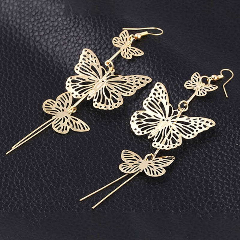 Wholesale Fashion Punk Rock Exaggerated Hollow Butterfly Earrings