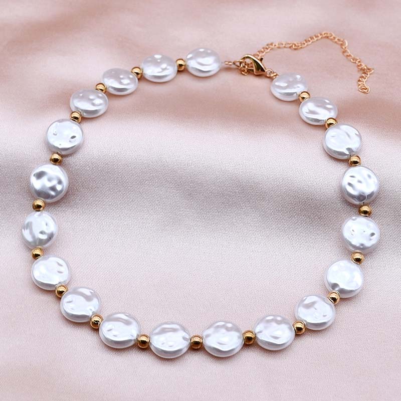 Wholesale Fashion Single Layer Vintage Pearl Baroque Gold Necklace