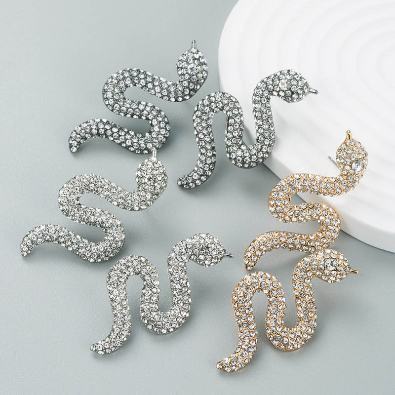 Fashion Exaggerated Full Diamond Snake Shape Earrings Female Distributor