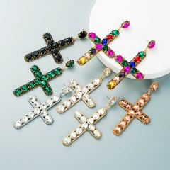 Personalized Alloy With Colorful Diamonds Cross Long Earrings Distributor